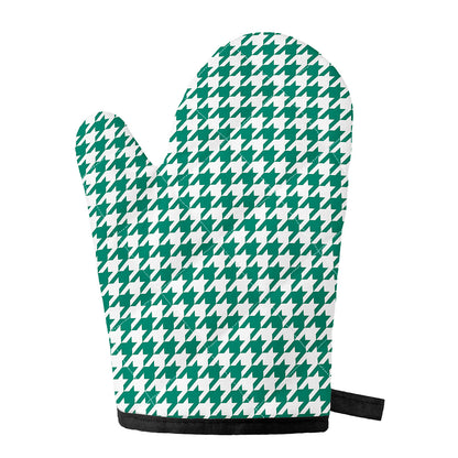 Jungle Green And White Houndstooth Print Single Oven Mitt