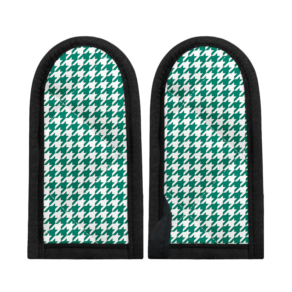 Jungle Green And White Houndstooth Print Skillet Handle Cover