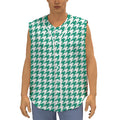 Jungle Green And White Houndstooth Print Sleeveless Baseball Jersey