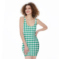 Jungle Green And White Houndstooth Print Sleeveless Bodycon Dress