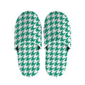Jungle Green And White Houndstooth Print Slippers