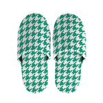 Jungle Green And White Houndstooth Print Slippers
