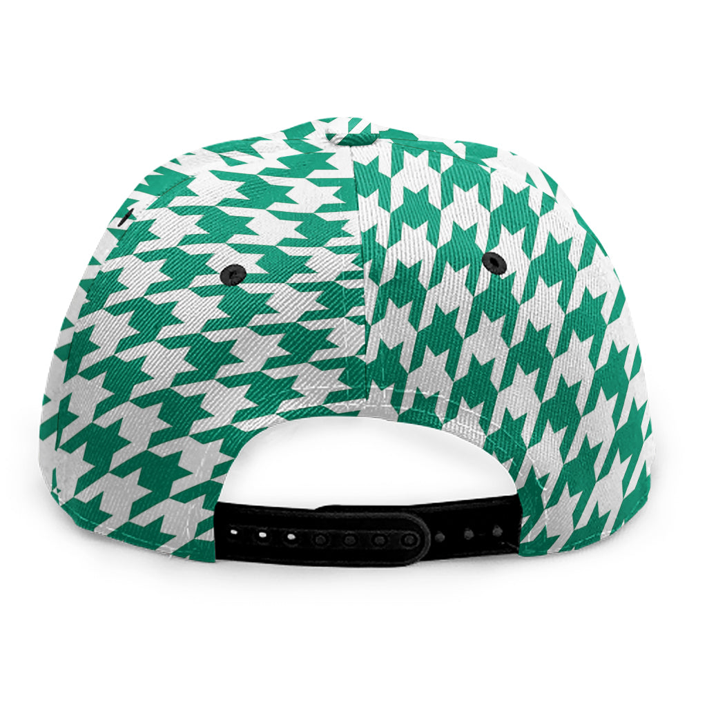 Jungle Green And White Houndstooth Print Snapback Cap