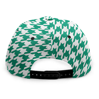 Jungle Green And White Houndstooth Print Snapback Cap