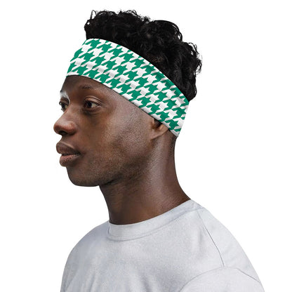 Jungle Green And White Houndstooth Print Sports Headband
