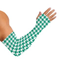 Jungle Green And White Houndstooth Print Sun Protection Arm Sleeves