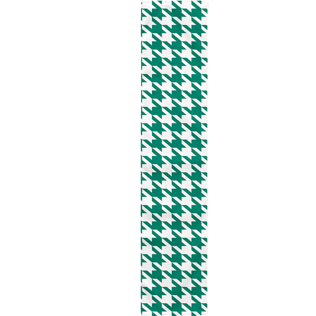 Jungle Green And White Houndstooth Print Table Runner