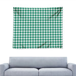 Jungle Green And White Houndstooth Print Tapestry