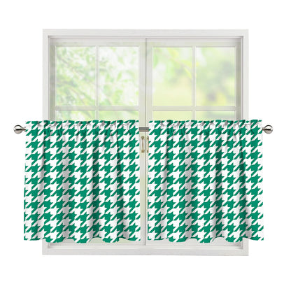 Jungle Green And White Houndstooth Print Tier Curtains