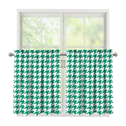Jungle Green And White Houndstooth Print Tier Curtains