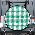 Jungle Green And White Houndstooth Print Tire Cover