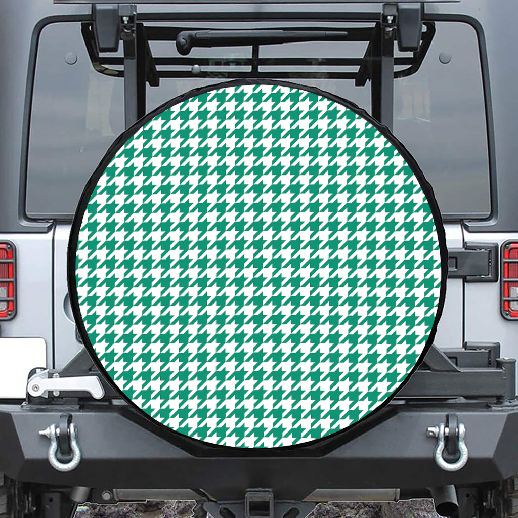 Jungle Green And White Houndstooth Print Tire Cover