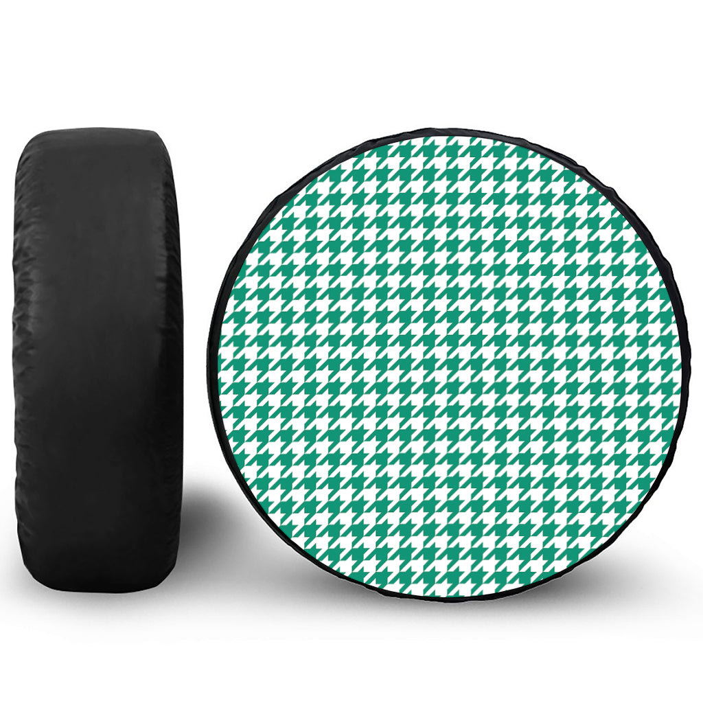 Jungle Green And White Houndstooth Print Tire Cover