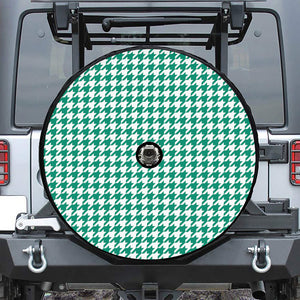 Jungle Green And White Houndstooth Print Tire Cover With Camera Hole