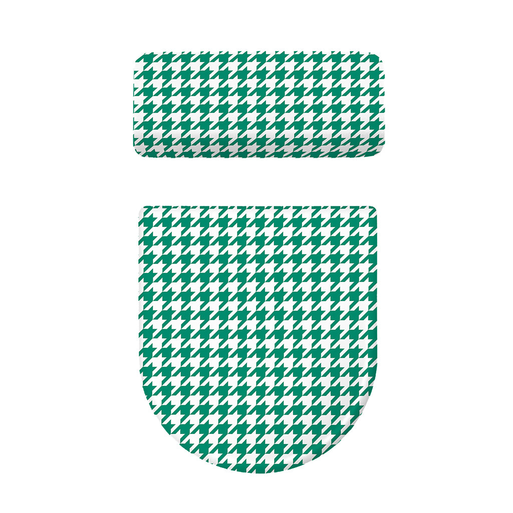Jungle Green And White Houndstooth Print Toilet Lid And Tank Cover Set