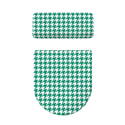 Jungle Green And White Houndstooth Print Toilet Lid And Tank Cover Set