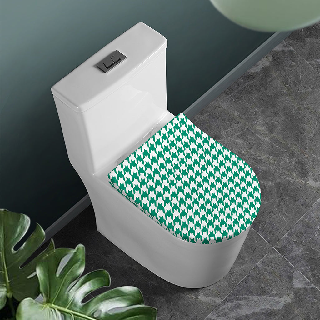 Jungle Green And White Houndstooth Print Toilet Lid Cover
