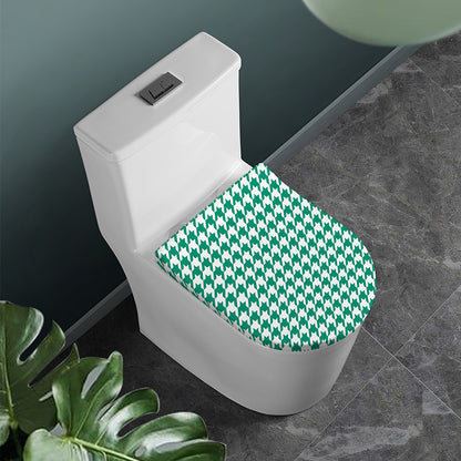 Jungle Green And White Houndstooth Print Toilet Lid Cover
