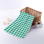 Jungle Green And White Houndstooth Print Towel