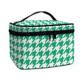 Jungle Green And White Houndstooth Print Travel Makeup Bag