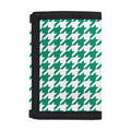 Jungle Green And White Houndstooth Print Trifold Wallet