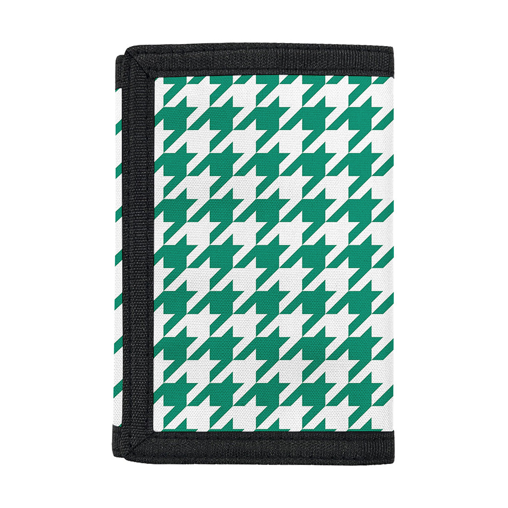 Jungle Green And White Houndstooth Print Trifold Wallet