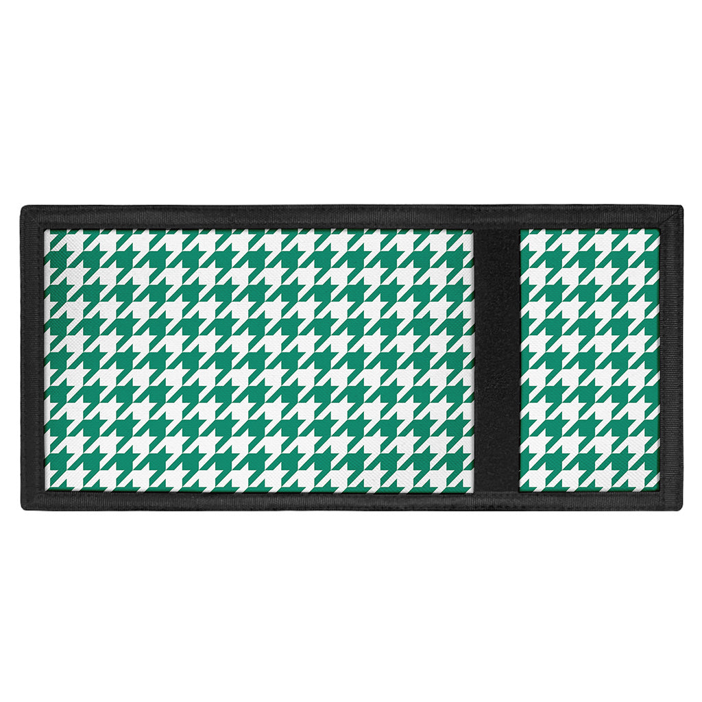 Jungle Green And White Houndstooth Print Trifold Wallet