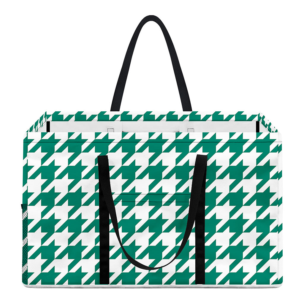 Jungle Green And White Houndstooth Print Utility Tote Bag