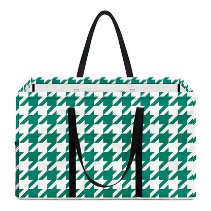 Jungle Green And White Houndstooth Print Utility Tote Bag