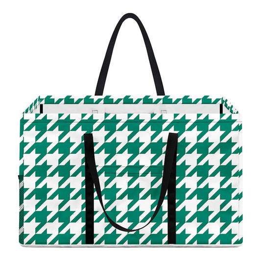 Jungle Green And White Houndstooth Print Utility Tote Bag