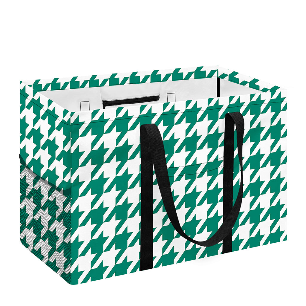 Jungle Green And White Houndstooth Print Utility Tote Bag