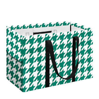 Jungle Green And White Houndstooth Print Utility Tote Bag