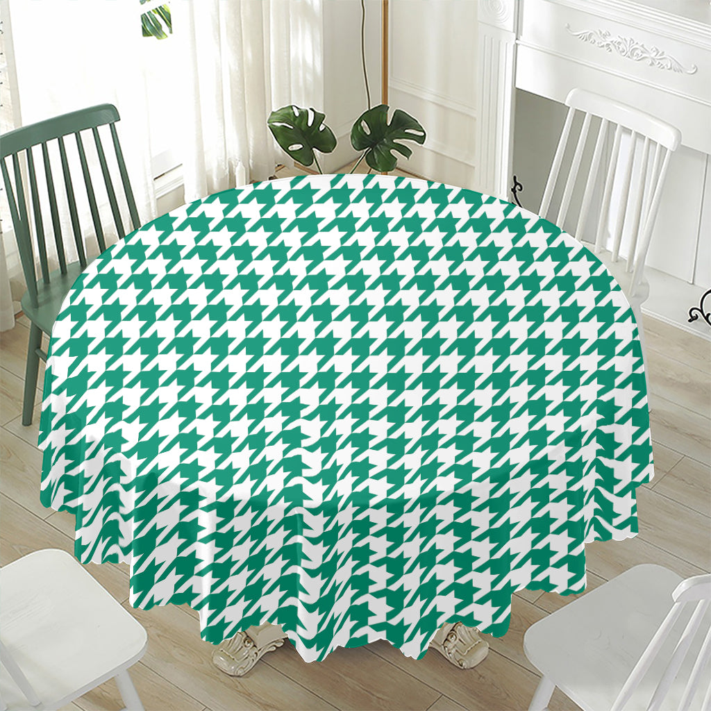 Jungle Green And White Houndstooth Print Waterproof Round Tablecloth