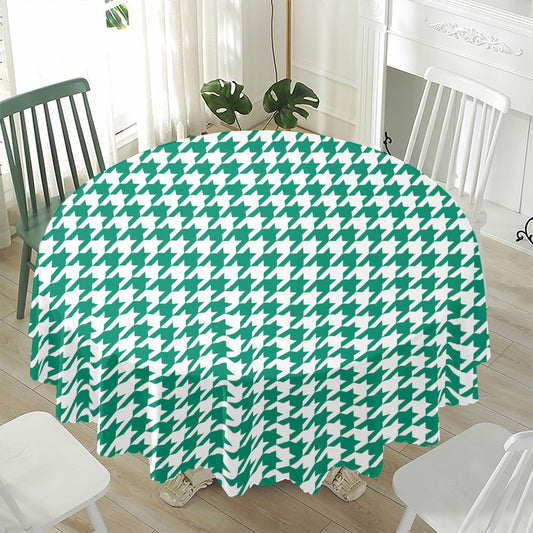 Jungle Green And White Houndstooth Print Waterproof Round Tablecloth