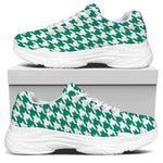 Jungle Green And White Houndstooth Print White Chunky Shoes