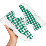 Jungle Green And White Houndstooth Print White Chunky Shoes