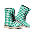 Jungle Green And White Houndstooth Print Winter Boots