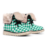 Jungle Green And White Houndstooth Print Winter Boots