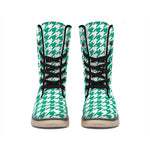 Jungle Green And White Houndstooth Print Winter Boots