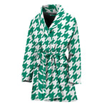 Jungle Green And White Houndstooth Print Women's Bathrobe