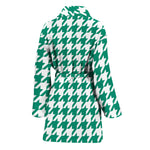 Jungle Green And White Houndstooth Print Women's Bathrobe