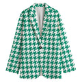 Jungle Green And White Houndstooth Print Women's Blazer