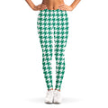 Jungle Green And White Houndstooth Print Women's Leggings