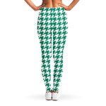Jungle Green And White Houndstooth Print Women's Leggings