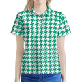 Jungle Green And White Houndstooth Print Women's Polo Shirt