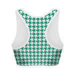 Jungle Green And White Houndstooth Print Women's Sports Bra