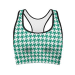 Jungle Green And White Houndstooth Print Women's Sports Bra