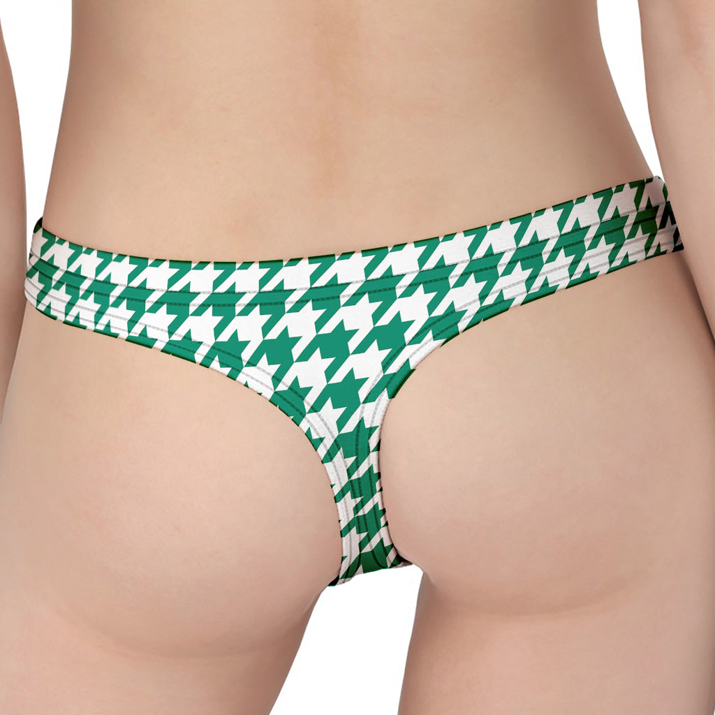 Jungle Green And White Houndstooth Print Women's Thong