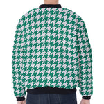 Jungle Green And White Houndstooth Print Zip Sleeve Bomber Jacket