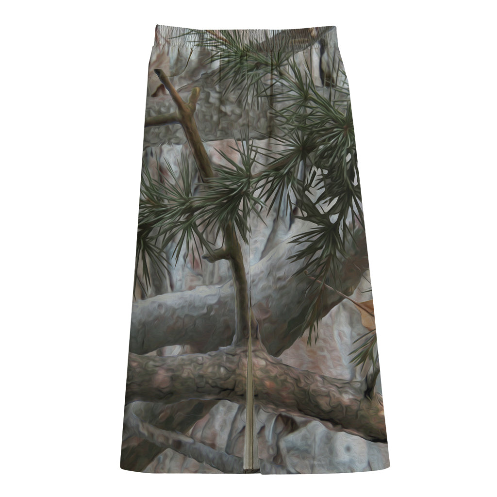Jungle Hunting Camouflage Print Cotton Front Slit Maxi Skirt